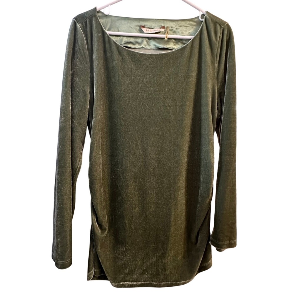 Soft Surroundings Women's Velvet Ruched Side Long Sleeve‎ Top Olive Green Large?